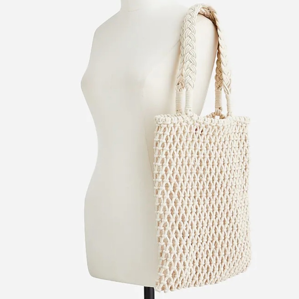 J.Crew Cadiz Hand-Knotted Rope Tote Handbag Purse NWT Natural / Beige / Tan